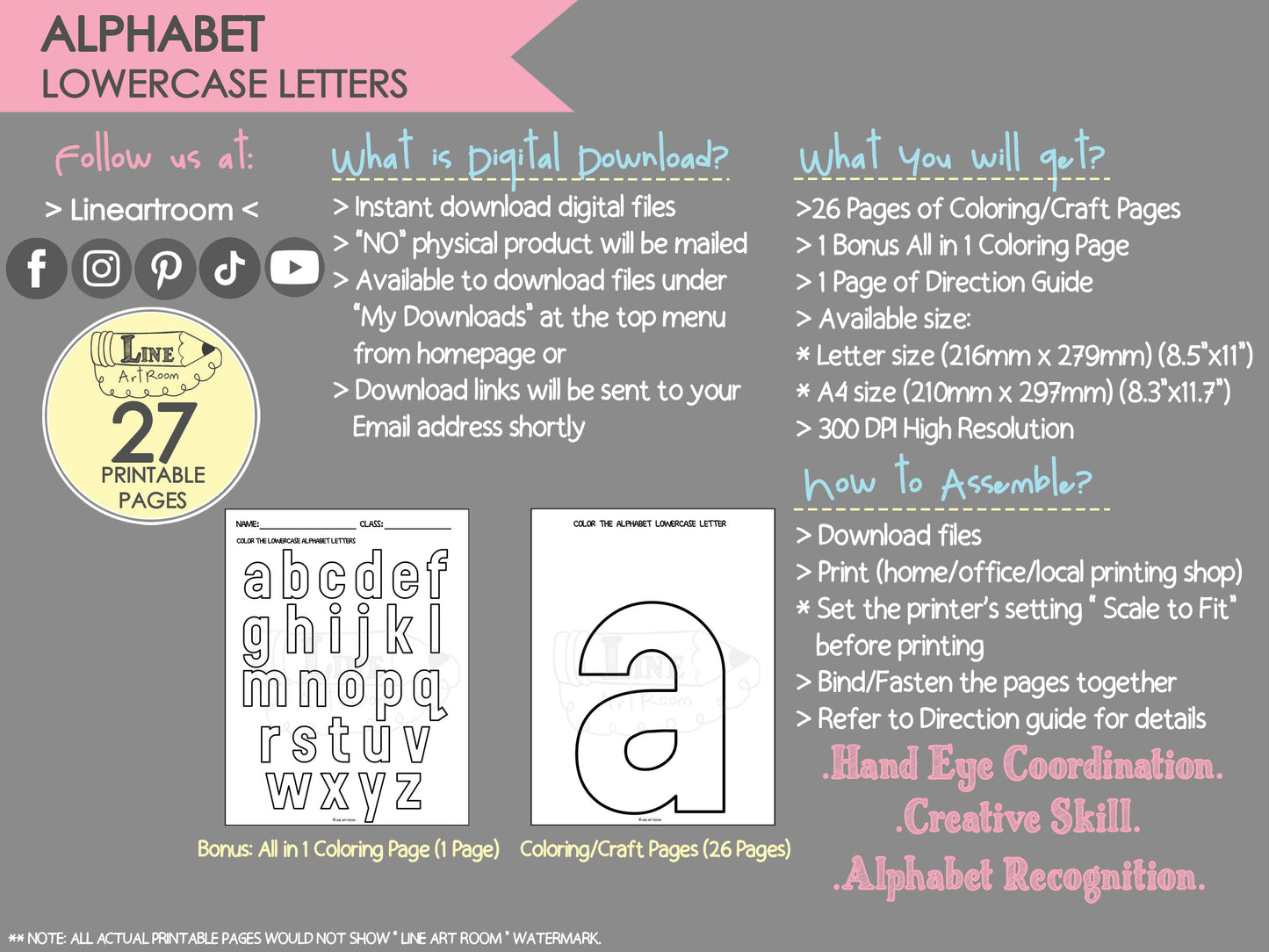 Alphabet Lowercase Letters Product Information