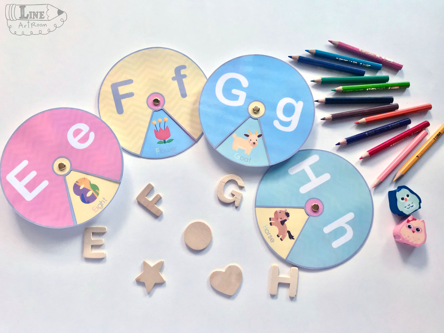 Alphabet Flashcards Spinner from E to H