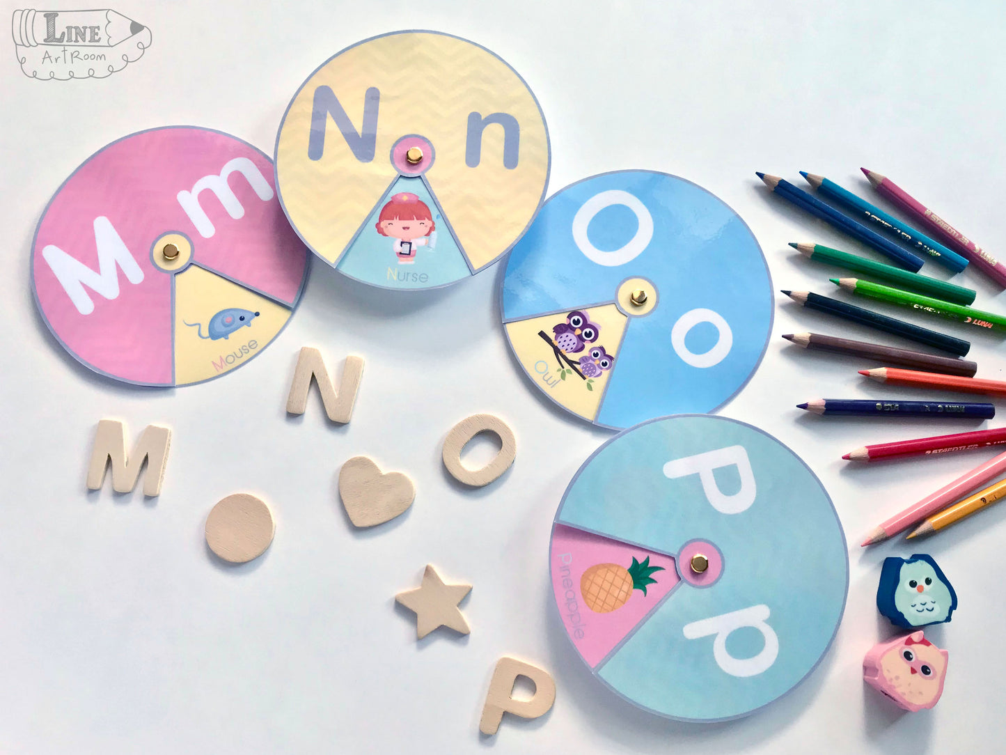 Alphabet Flashcards Spinner from M to P