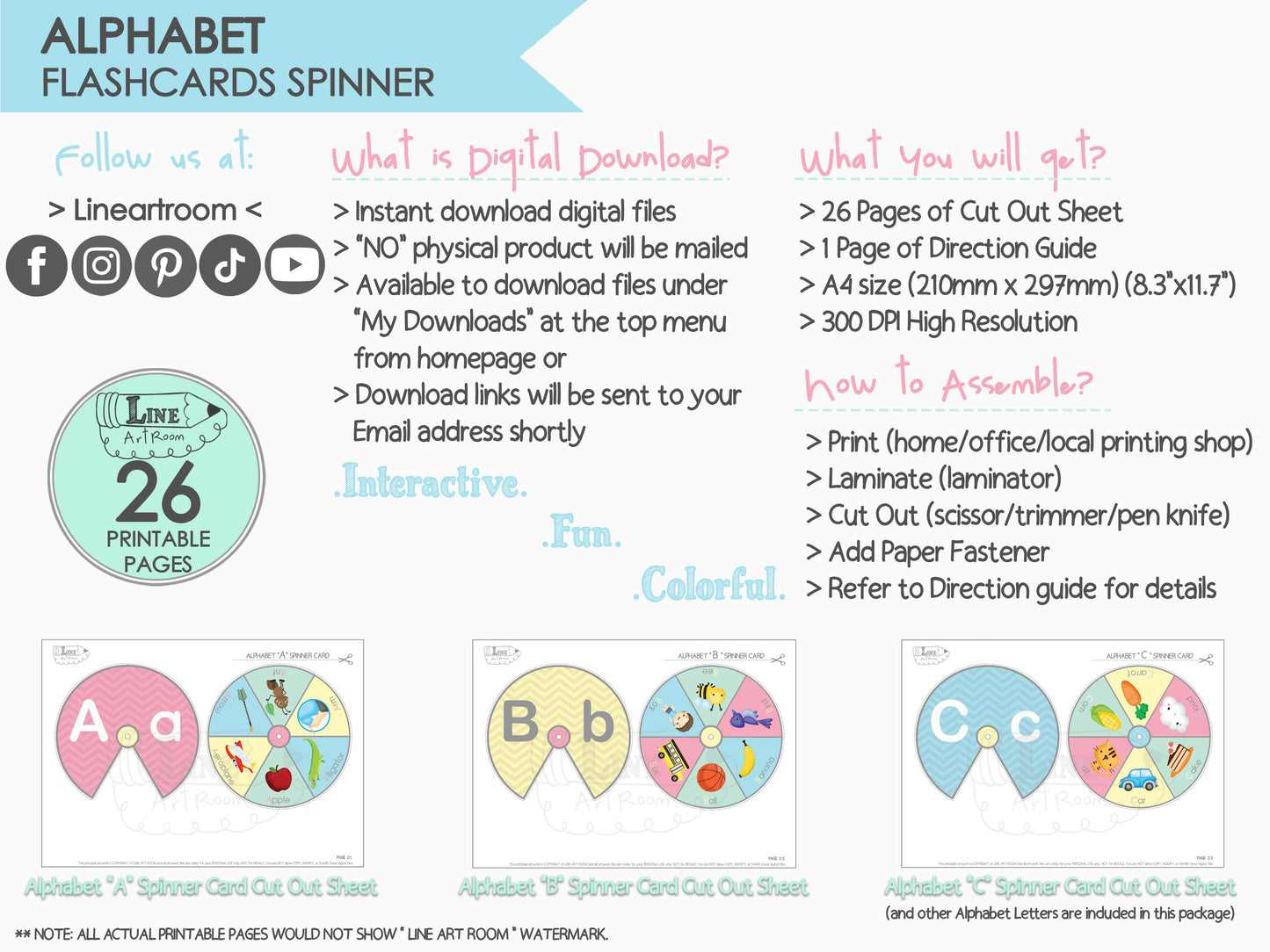 Alphabet Flashcards Spinner Product Information