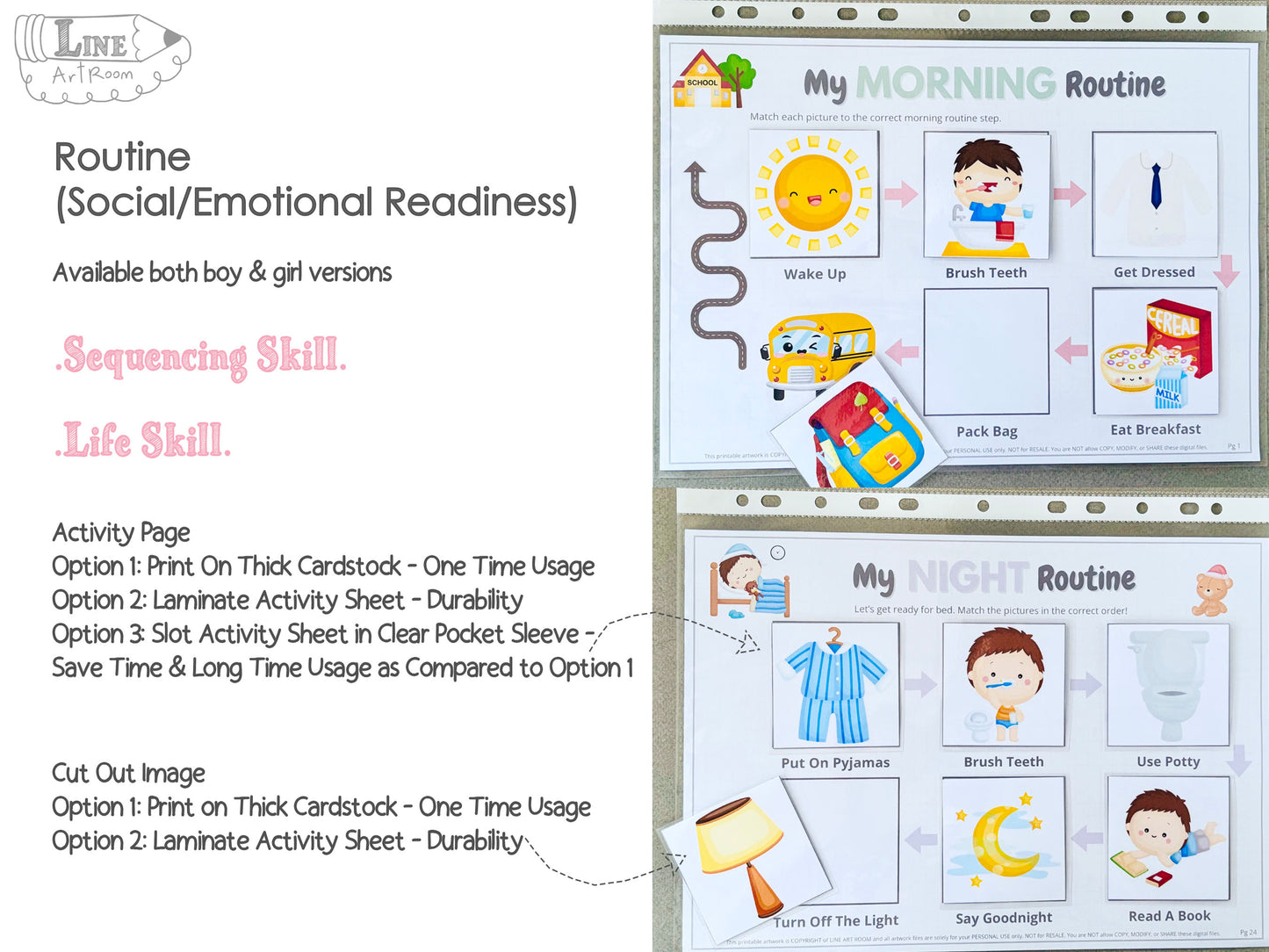 Educational materials for children's routines.