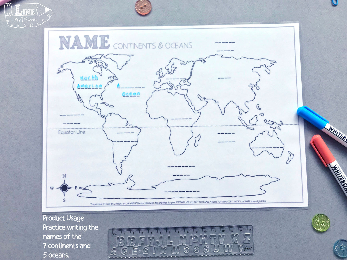 Continents Oceans Activities Product Usage Name