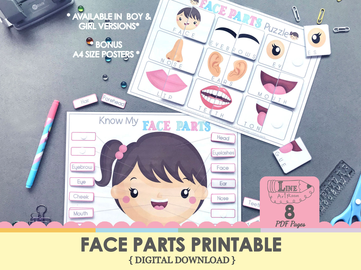 Face Parts Printable Top Overview