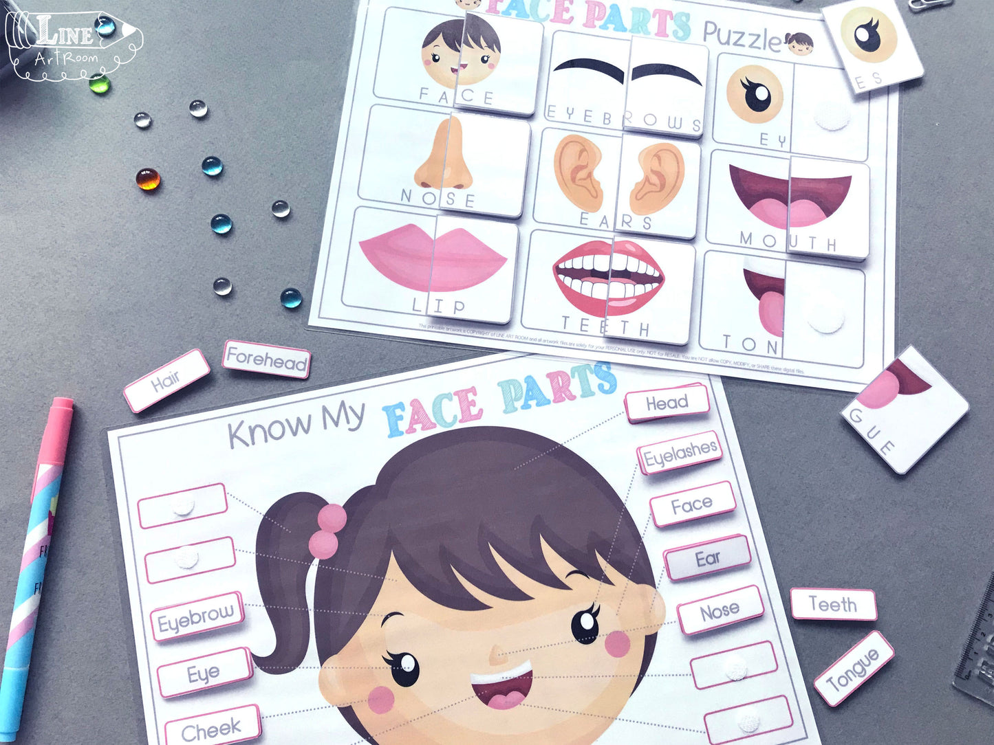 Face Parts Printable Top Angle Overview
