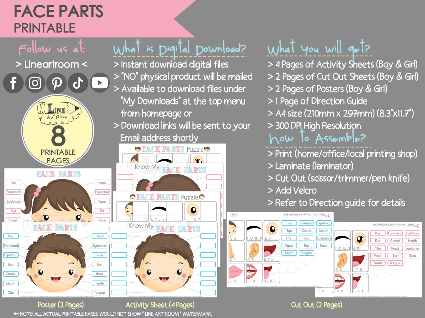 Face Parts Printable Product Information