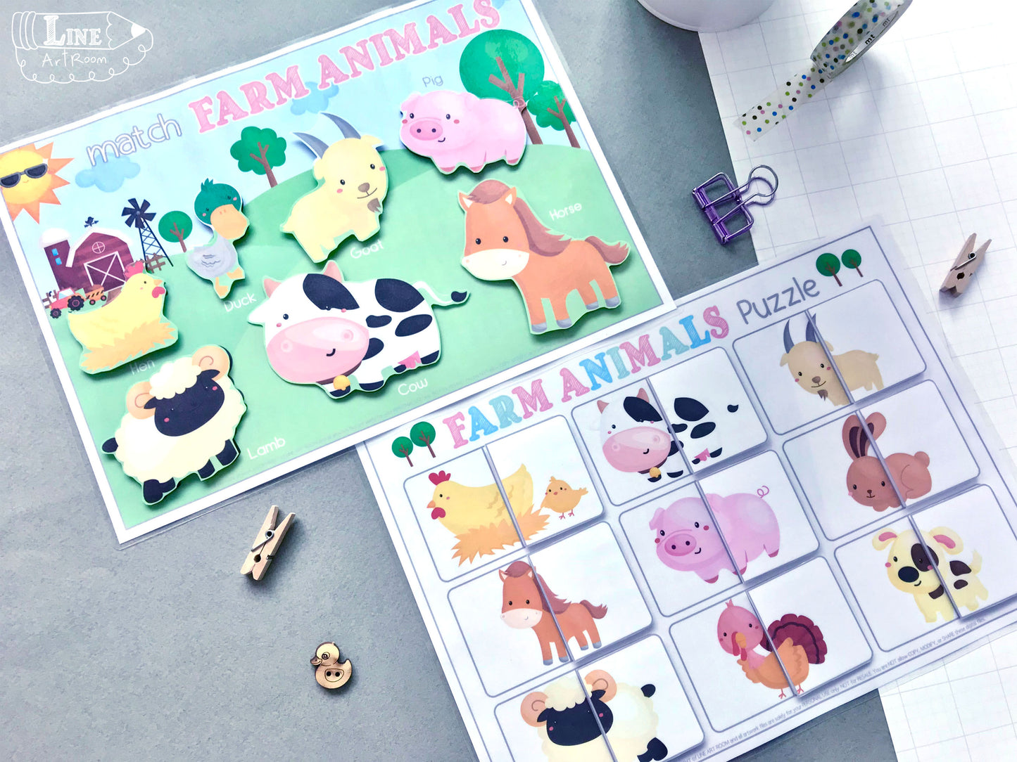 Farm Animals Matching & Puzzle Top Angle Overview
