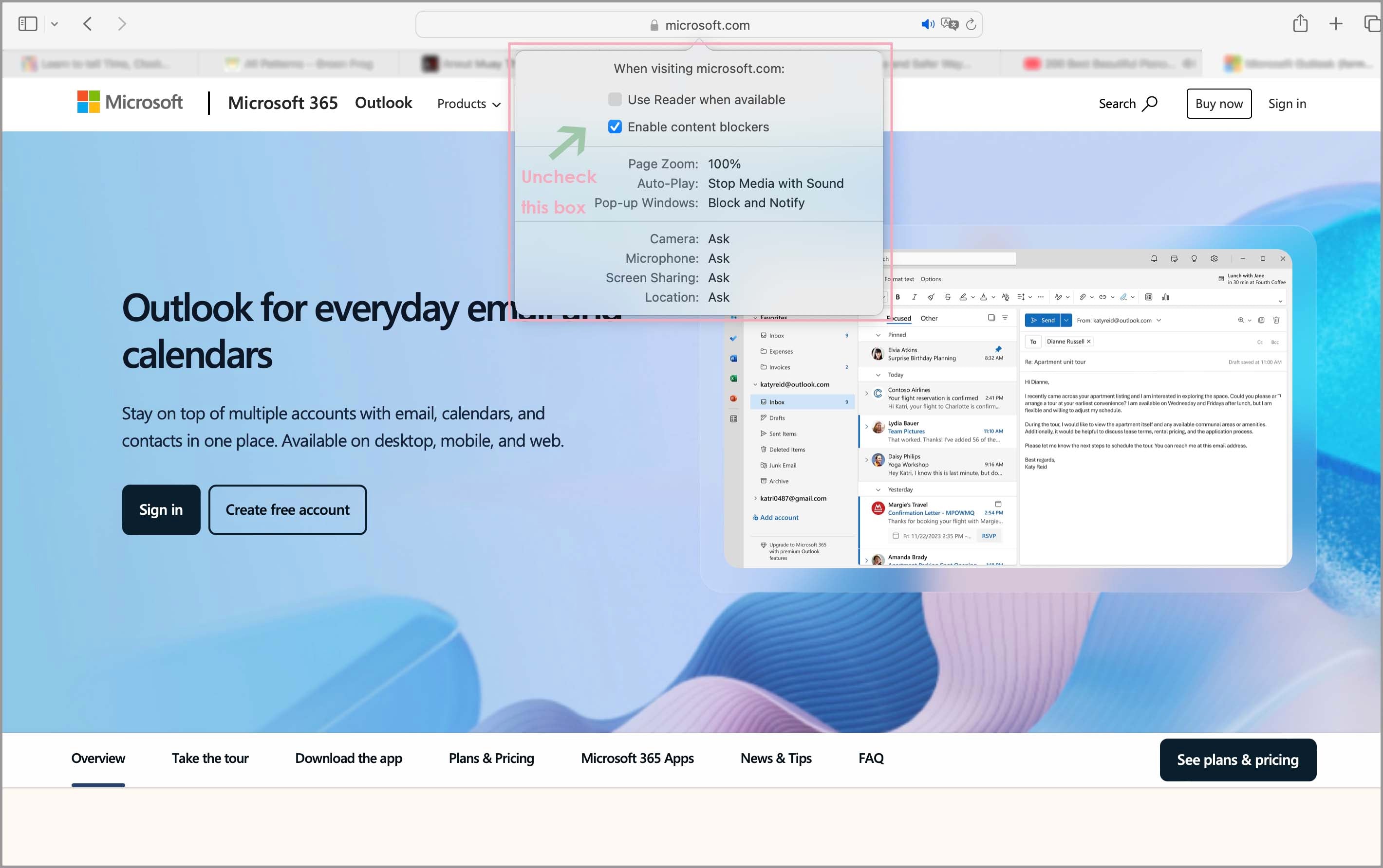 LineArtRoom Safari Setting to Uncheck Content Blockers Instruction Page