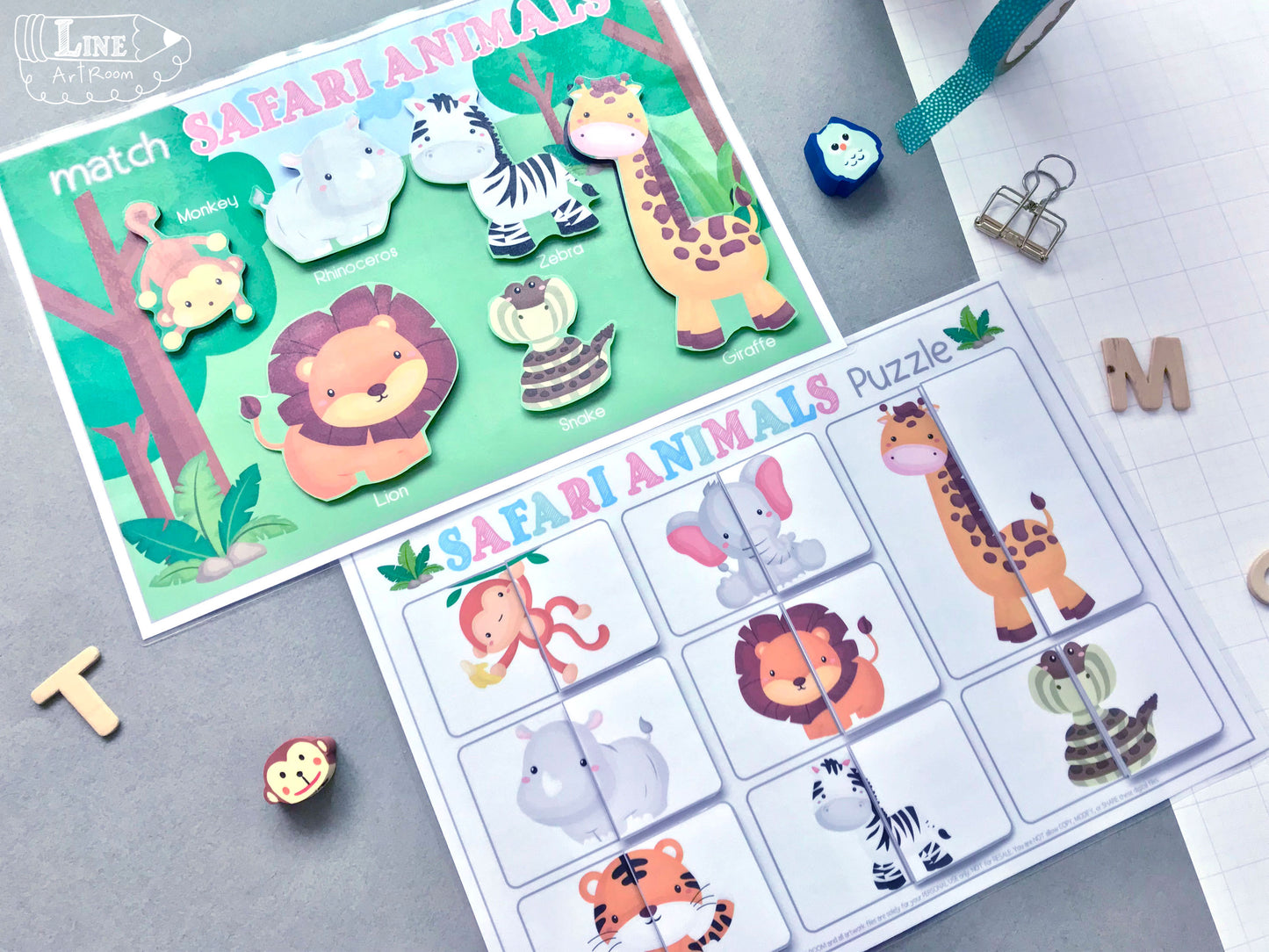 Safari Animals Matching & Puzzle Top Angle Overview