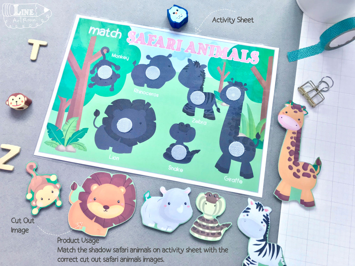 Safari Animals Matching & Puzzle Activity 1