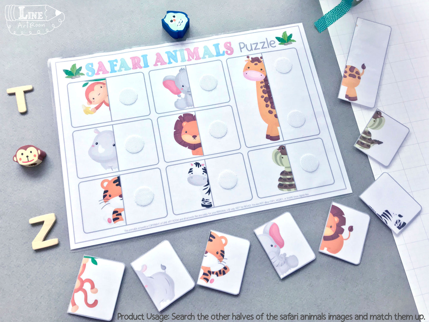 Safari Animals Matching & Puzzle Activity 2
