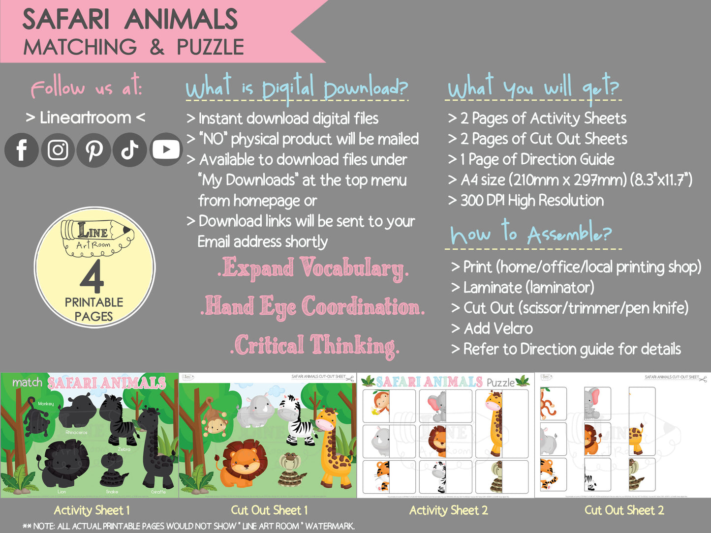 Safari Animals Matching & Puzzle Product Information