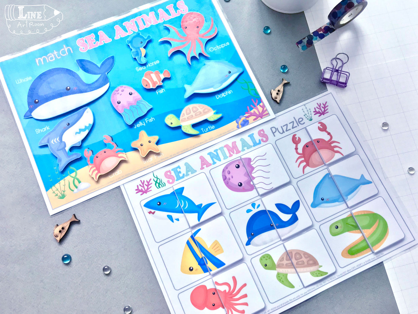 Sea Animals Matching & Puzzle Top Angle Overview