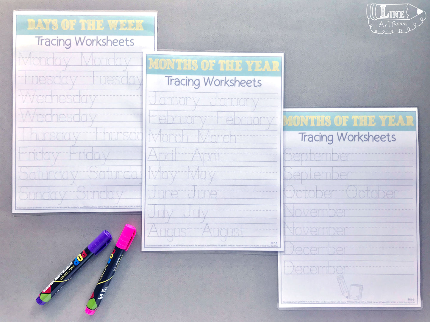Tracing Worksheets, Days & Months