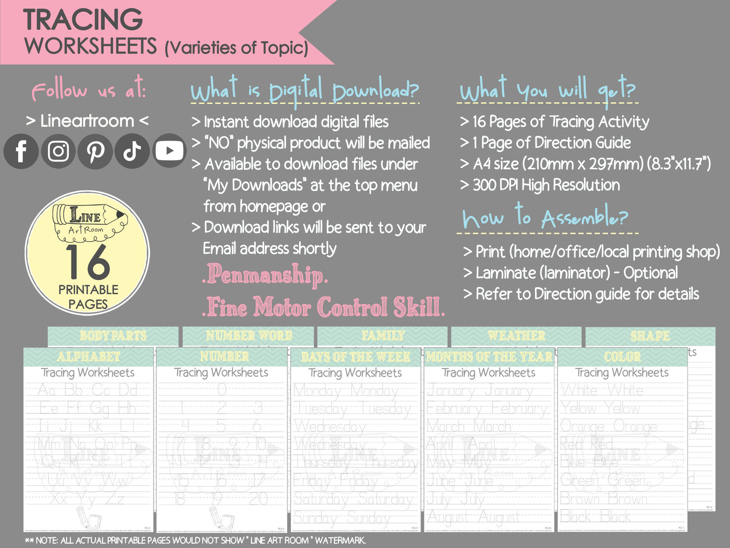 Tracing Worksheets Product Information