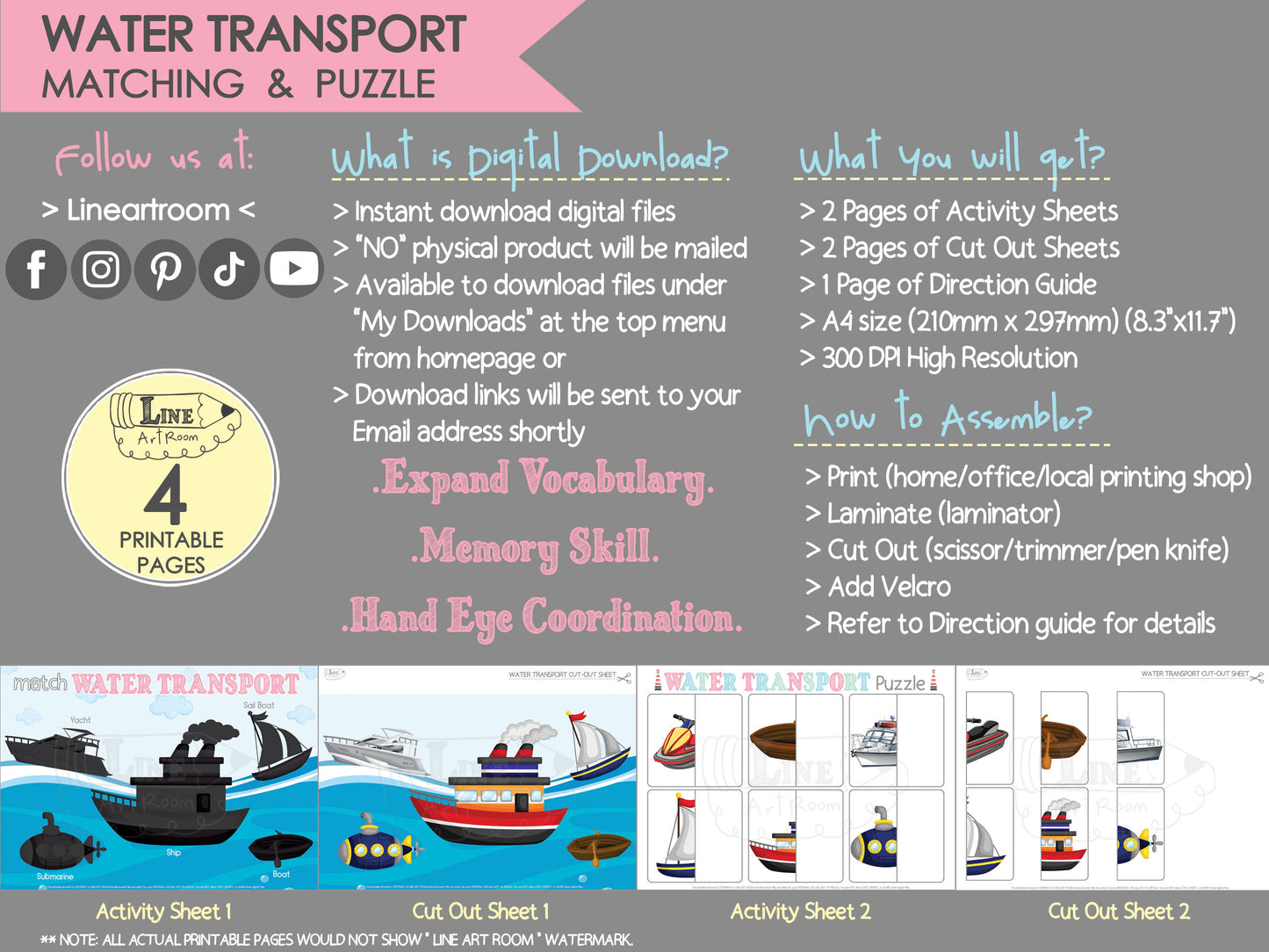 Water Transport Matching & Puzzle Product Information