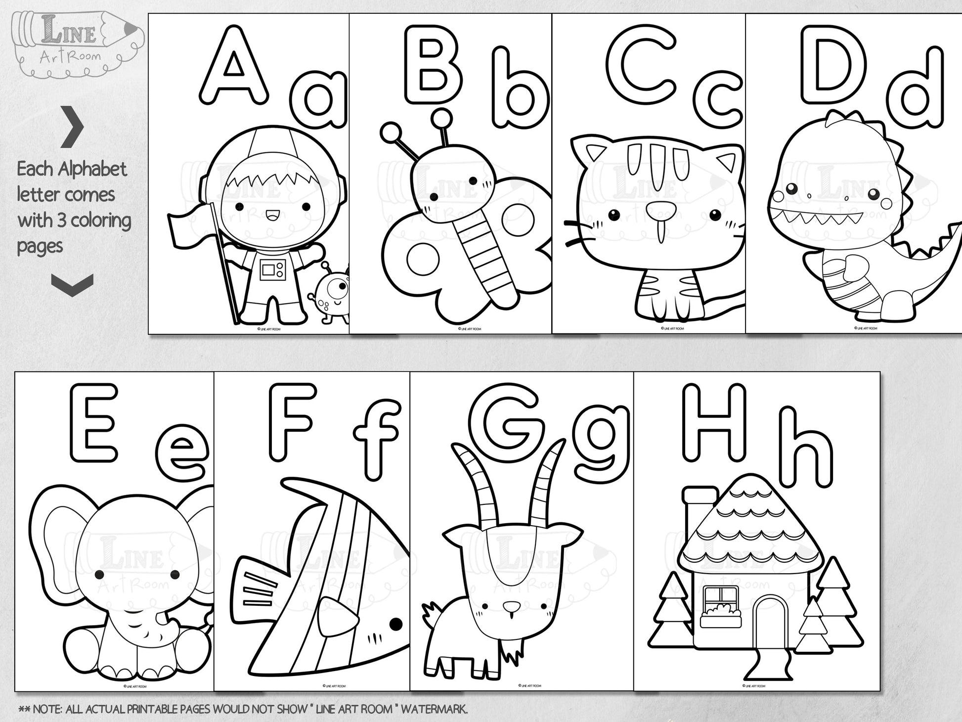 Alphabet Coloring Pages from A to H