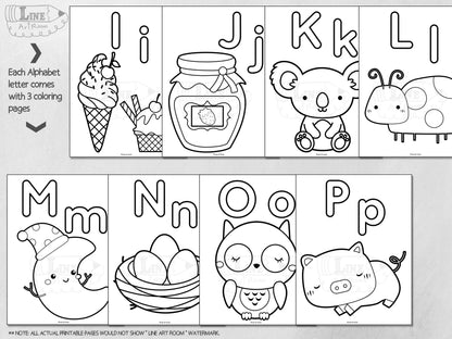 Alphabet Coloring Pages from I to P