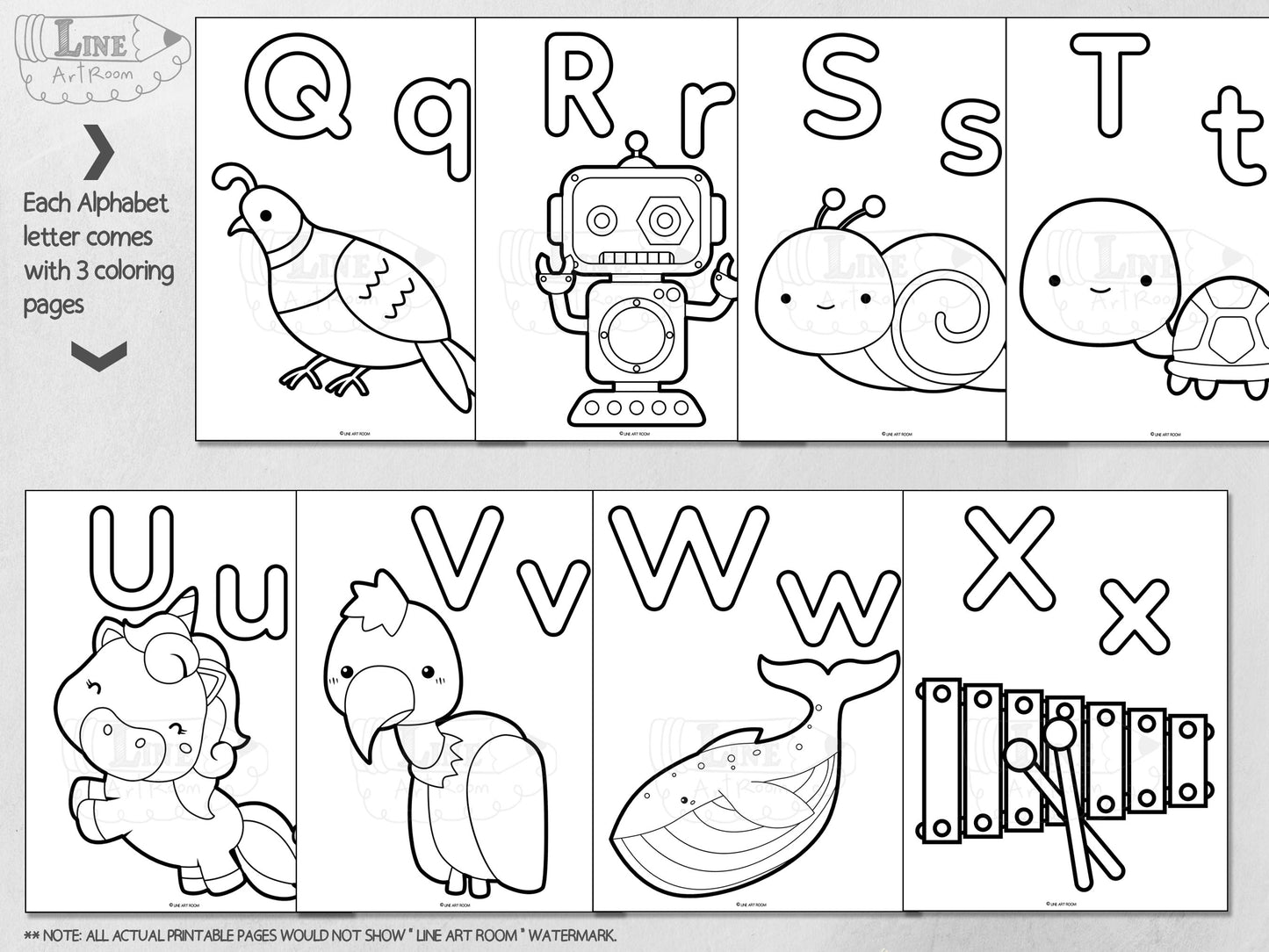 Alphabet Coloring Pages from Q to X