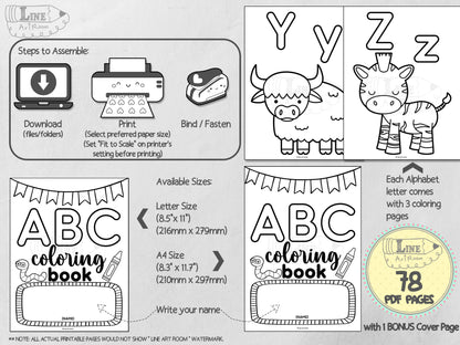 Alphabet Coloring Pages from Y to Z with Coverpage.