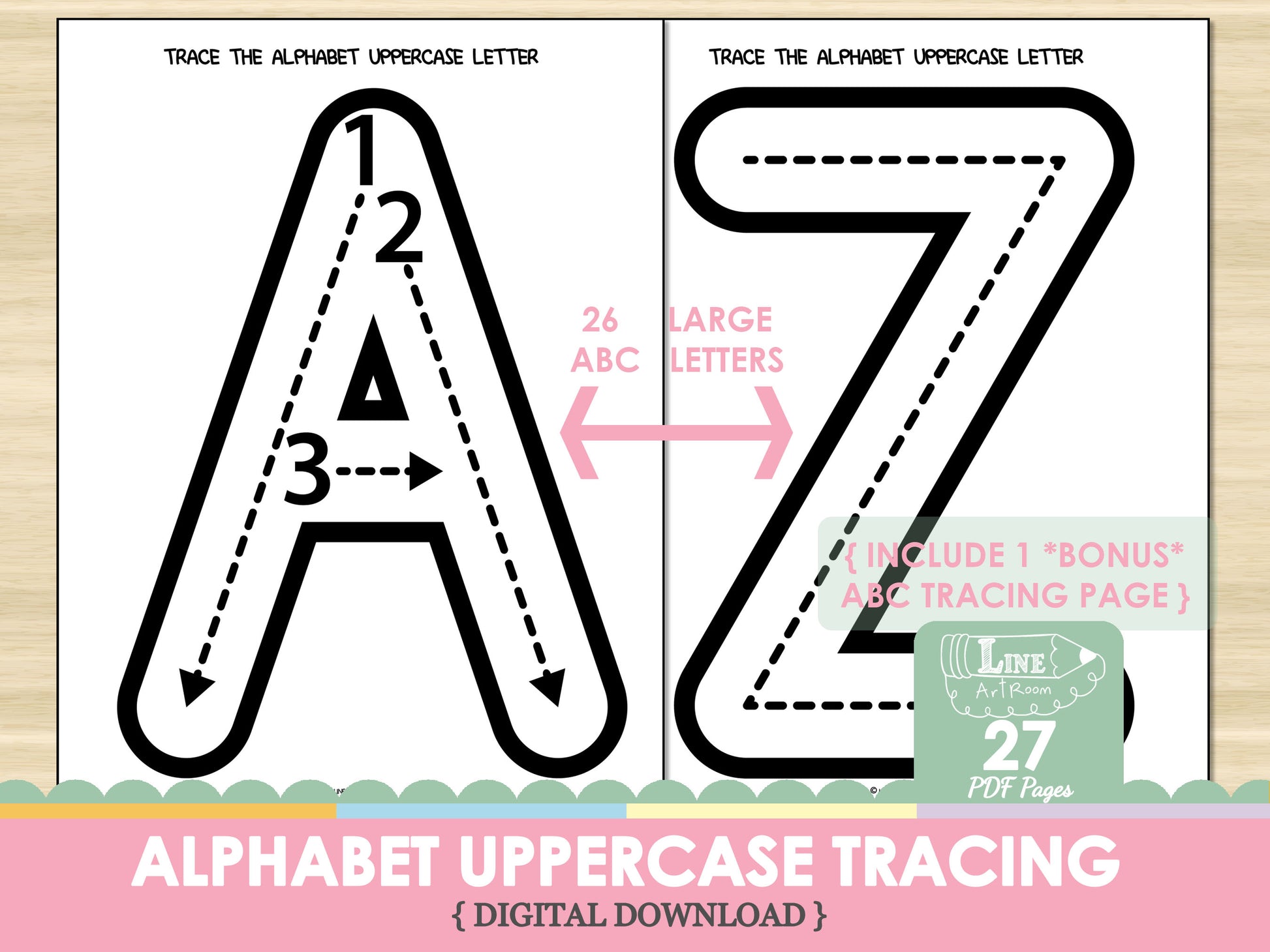Alphabet Uppercase Tracing BW Top Overview
