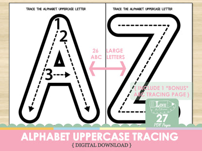 Alphabet Uppercase Tracing BW Top Overview