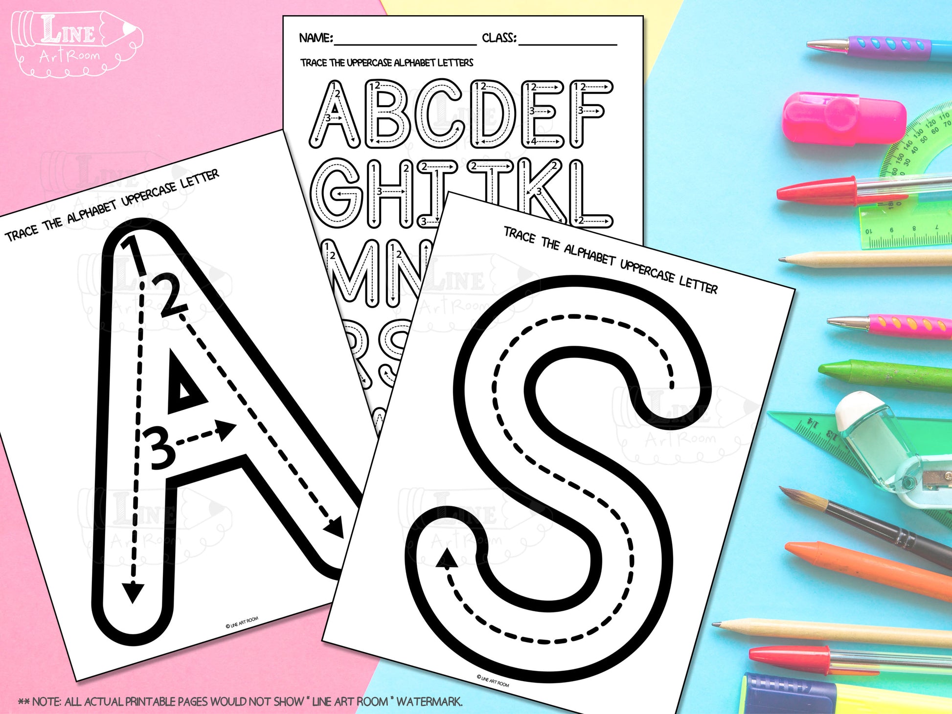 Alphabet Uppercase Tracing BW Mockup