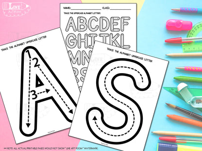 Alphabet Uppercase Tracing BW Mockup