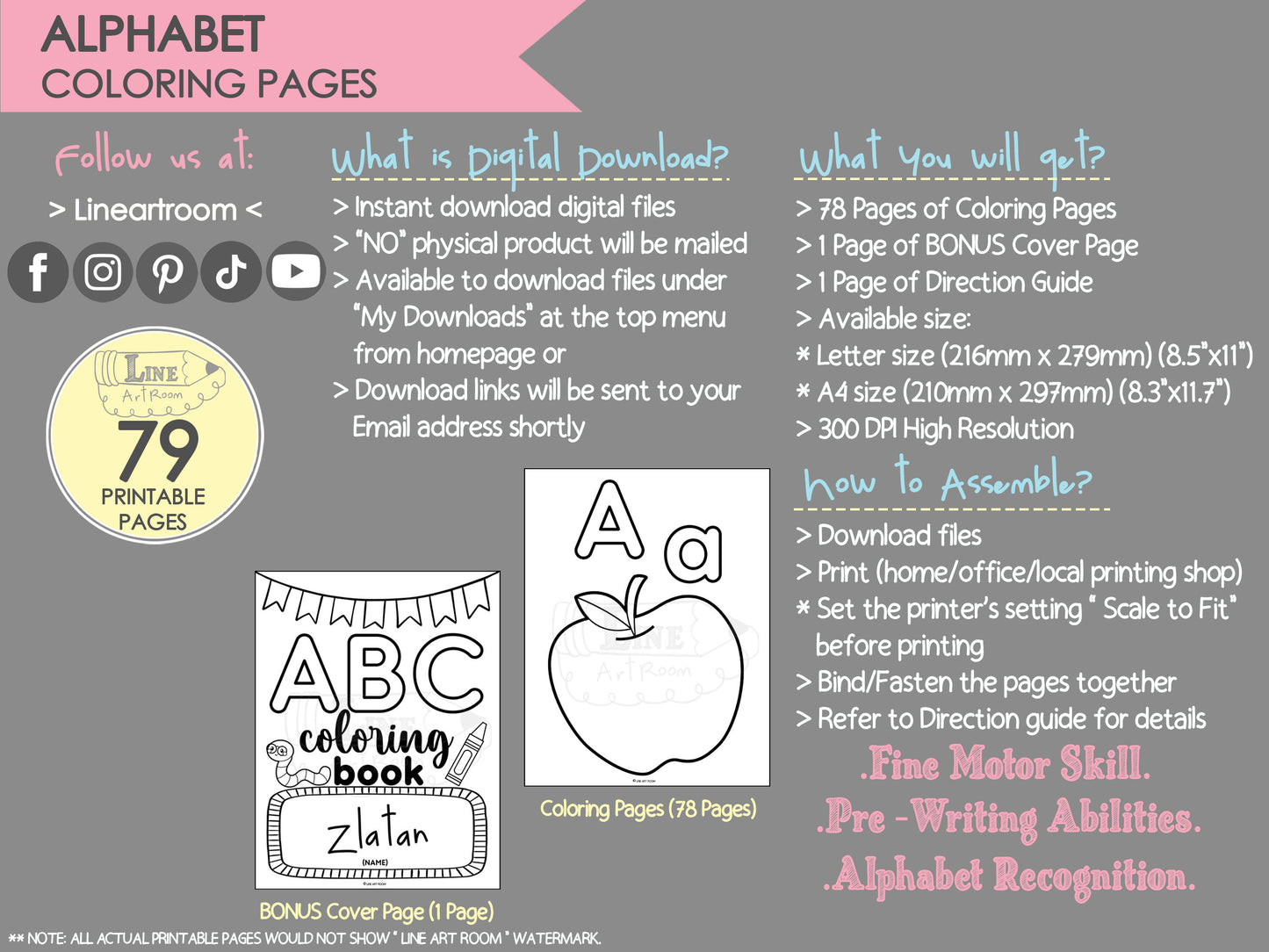Alphabet Coloring Pages Product Information