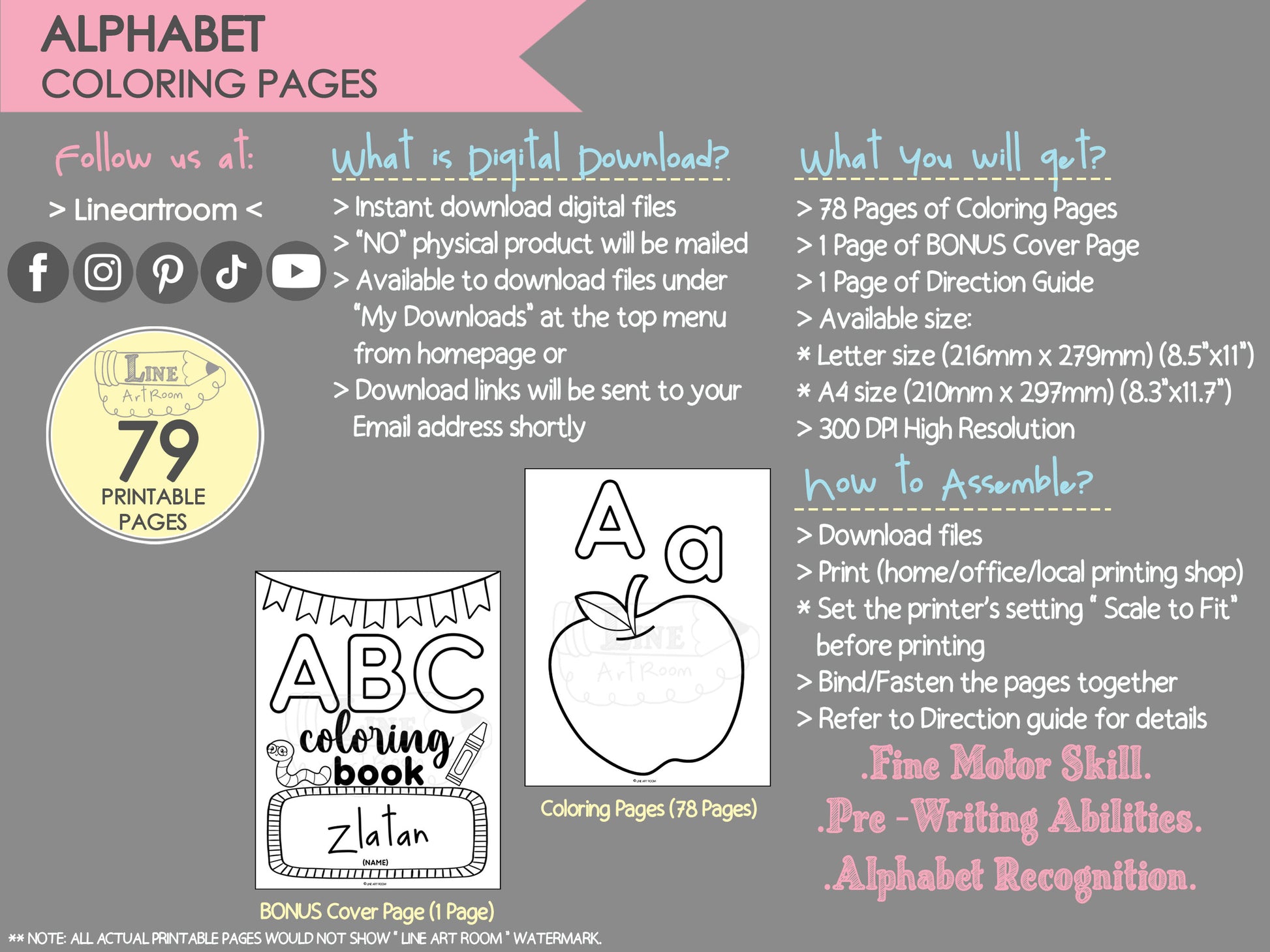 Alphabet Coloring Pages Product Information