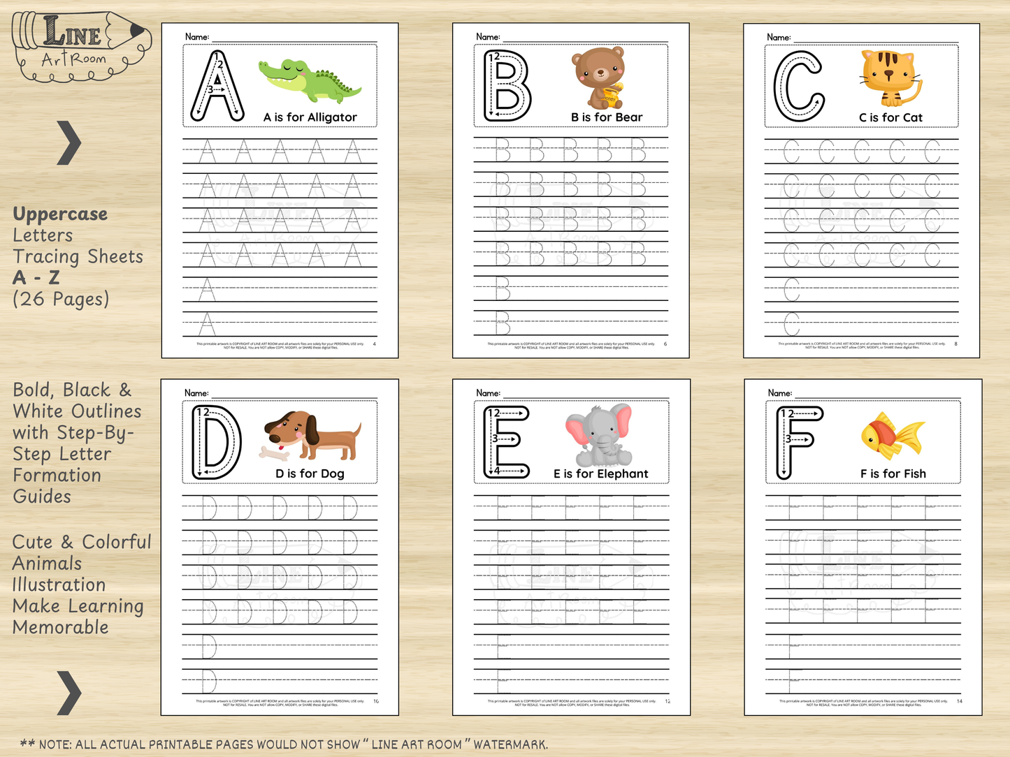 Animals Alphabet Tracing Uppercase Letters