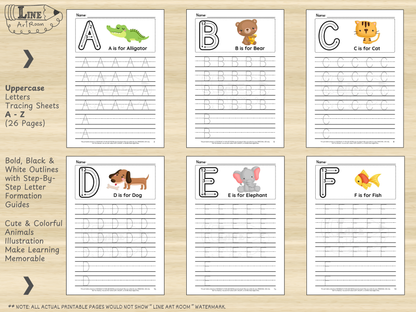 Animals Alphabet Tracing Uppercase Letters
