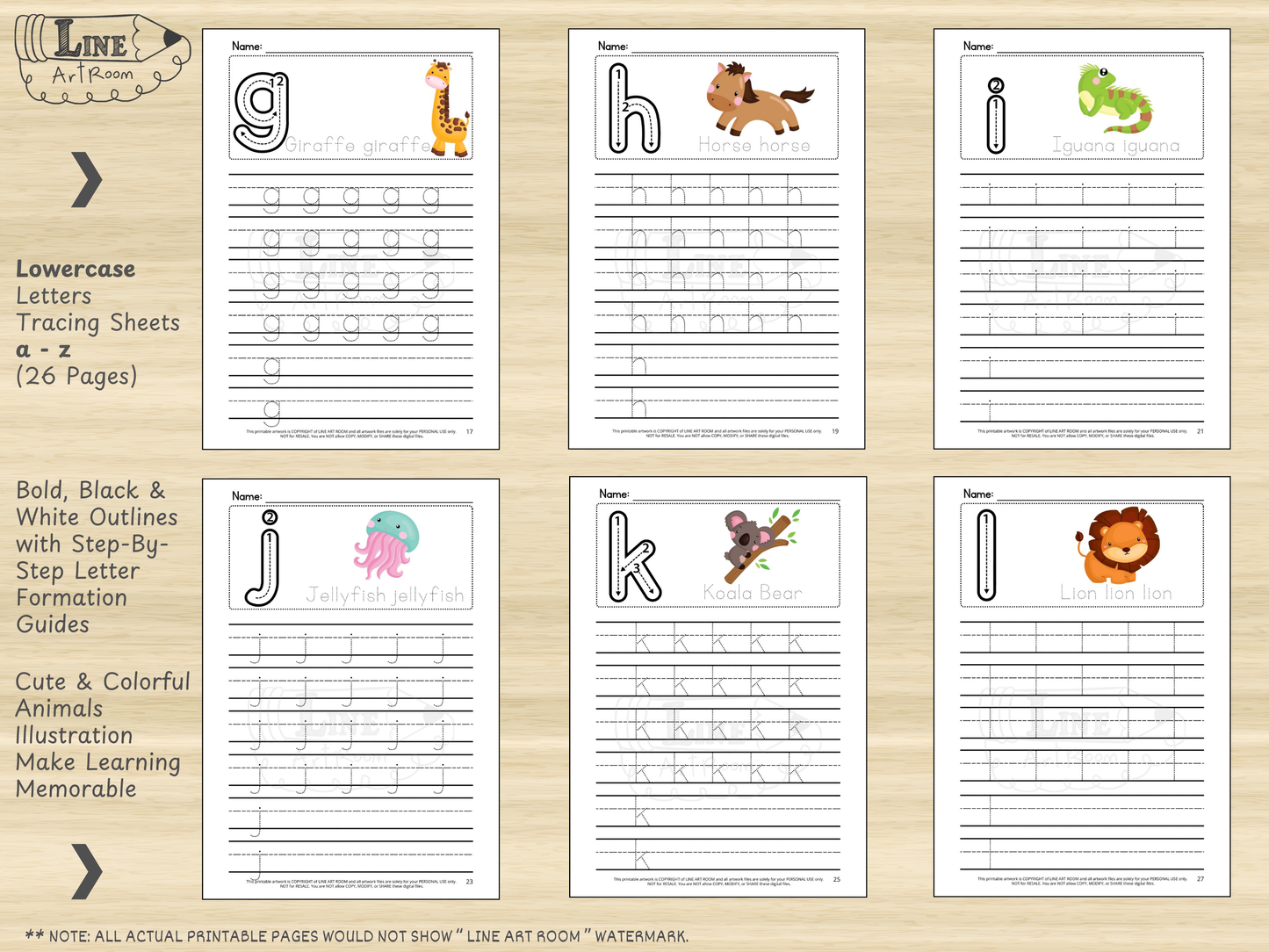 Animals Alphabet Tracing Lowercase Letters