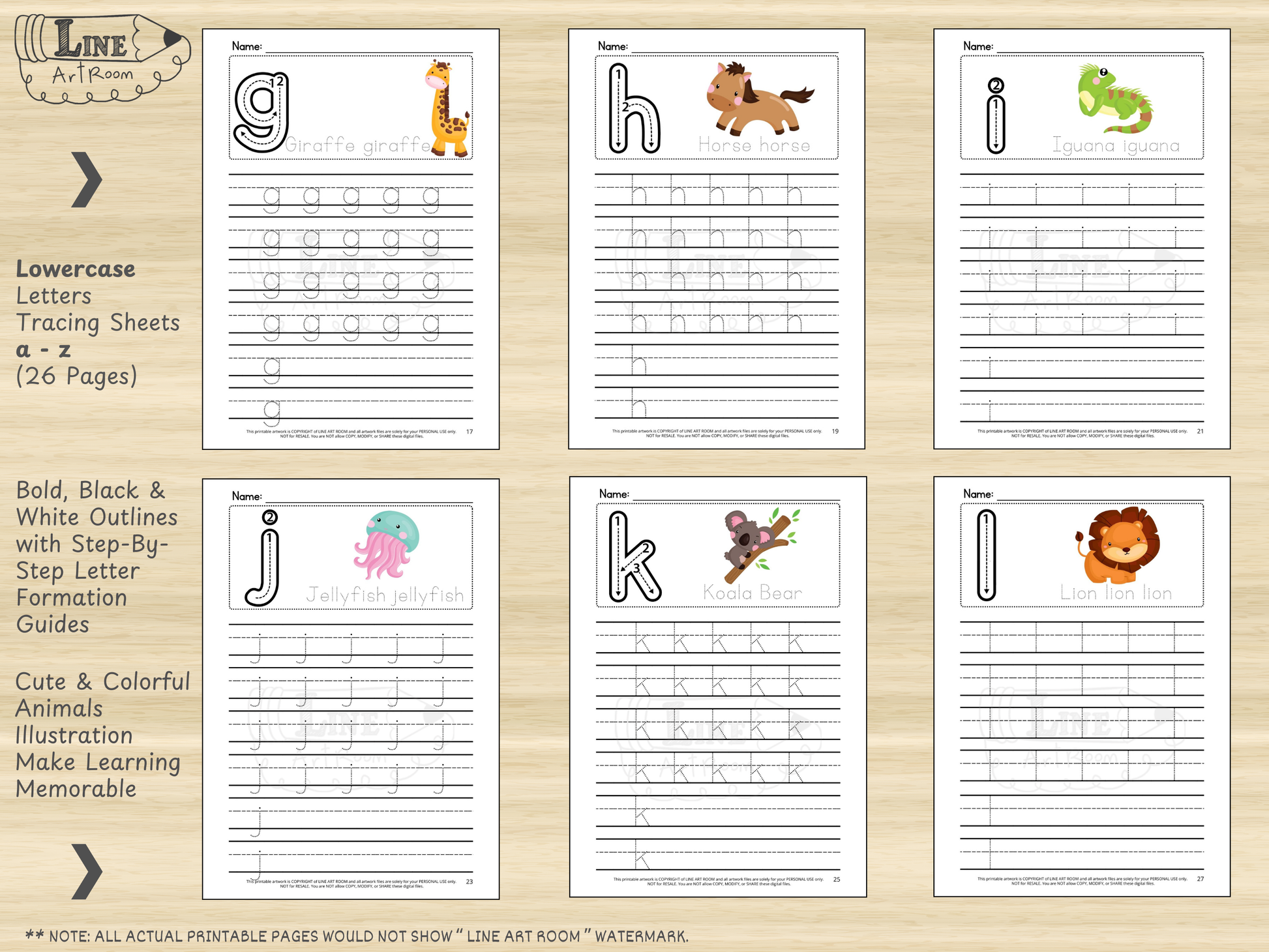Animals Alphabet Tracing Lowercase Letters