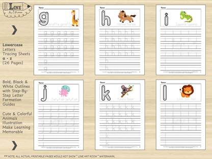 Animals Alphabet Tracing Lowercase Letters
