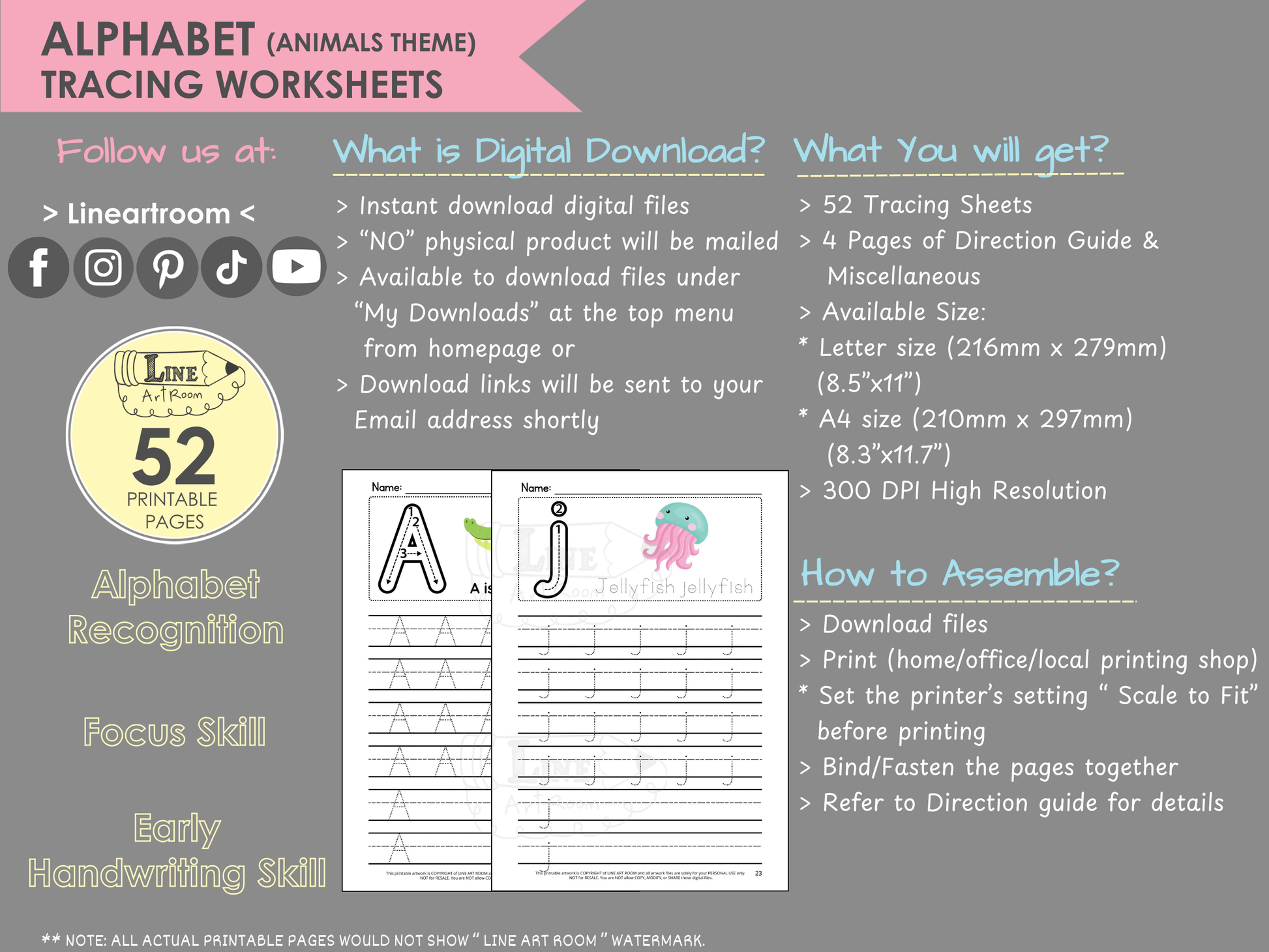 Animals Alphabet Tracing Product Information