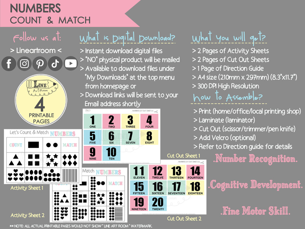 Match & Count Numbering 1 to 20 Activities for Kids to Unlock Early ...