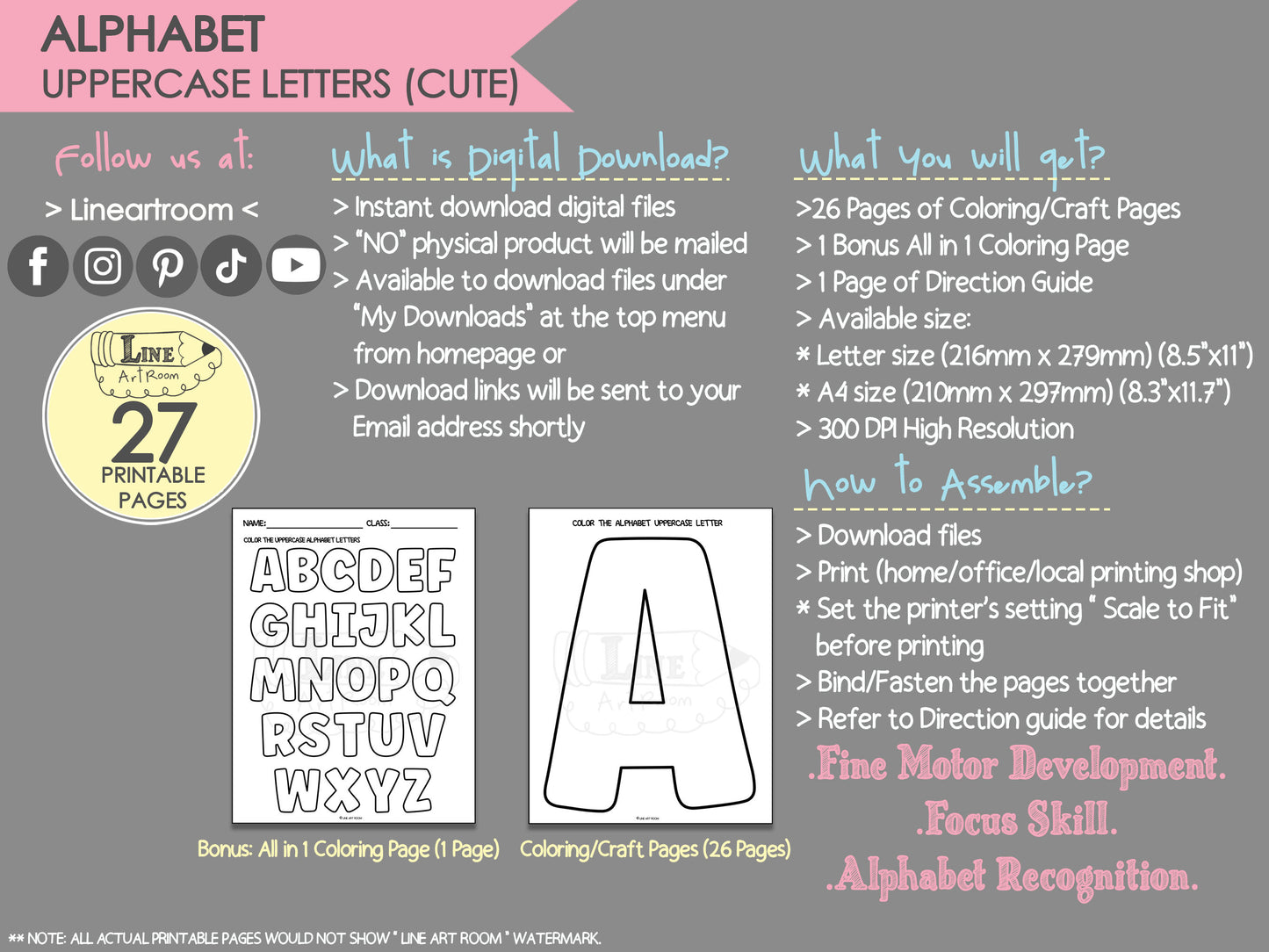 Cute Alphabet Uppercase Letters Product Information