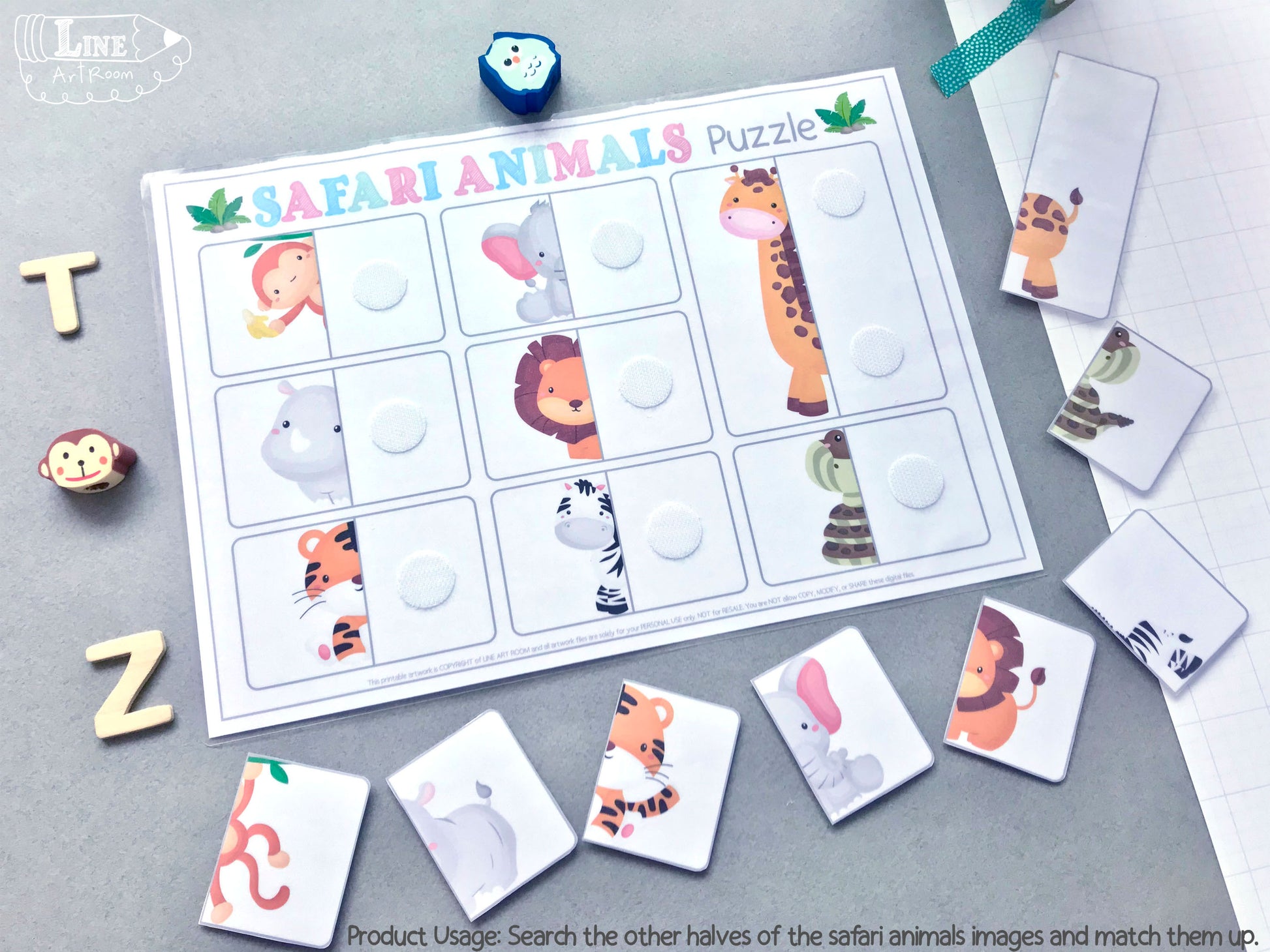 Safari Animals Matching & Puzzle Activity 2