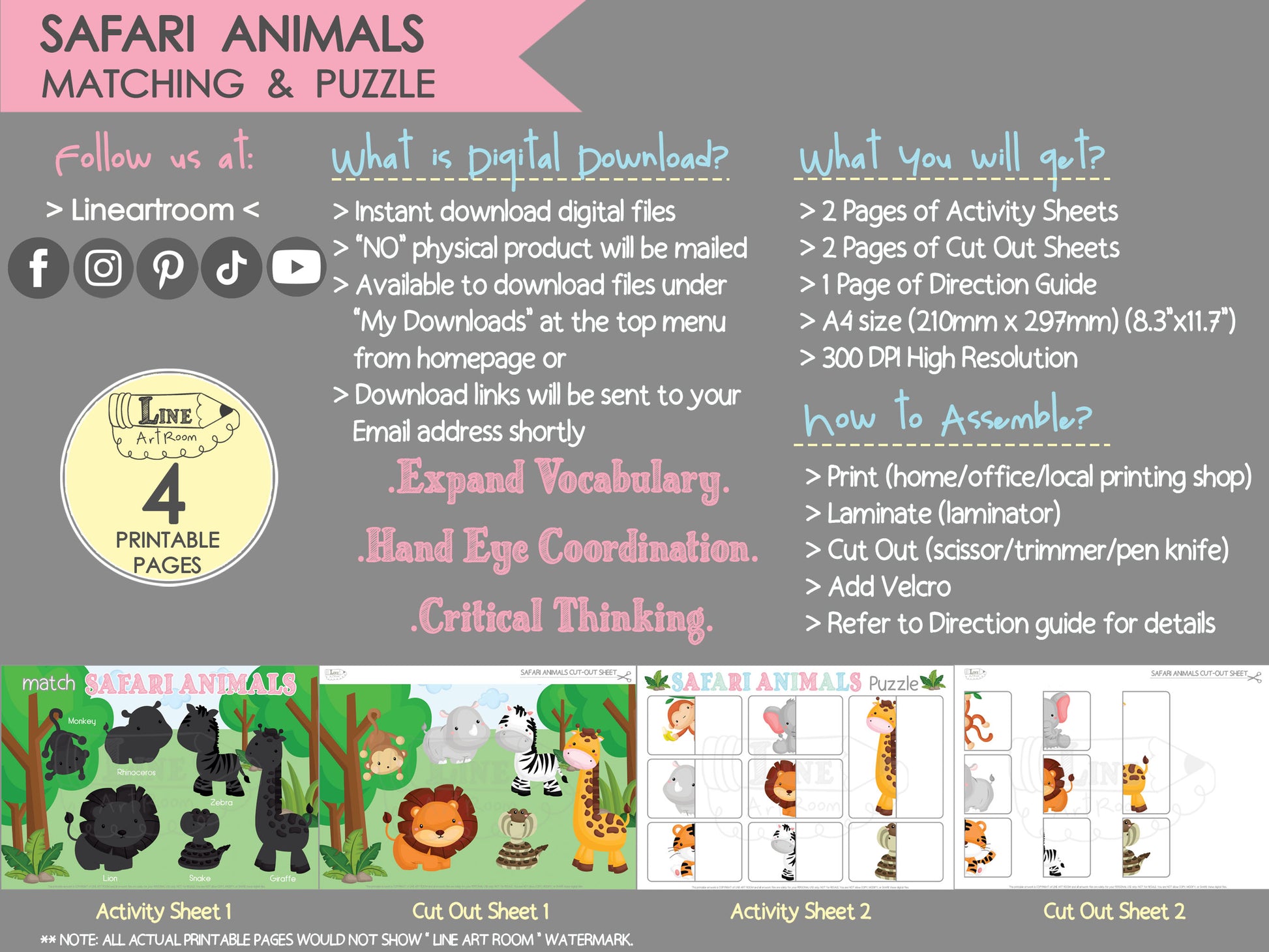 Safari Animals Matching & Puzzle Product Information