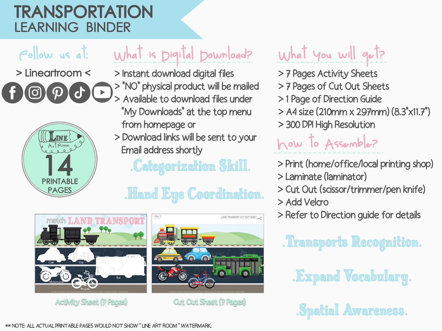 Transportation Learning Binder Product Information